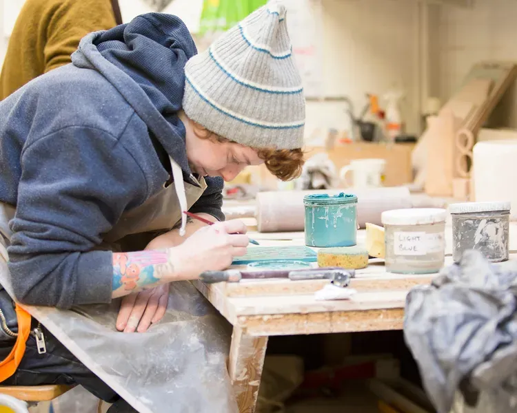 Student working in art studio