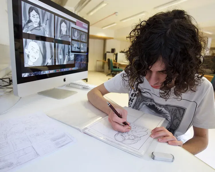 Student working on animation