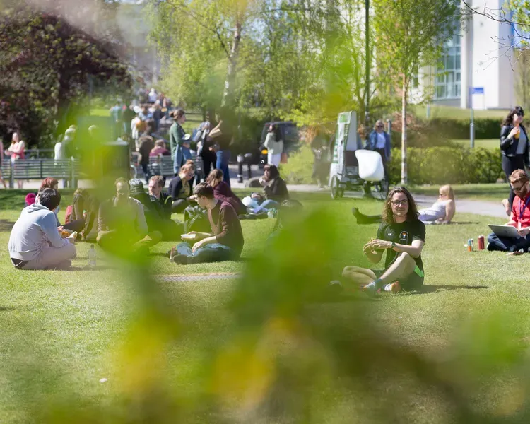 Students on campus green
