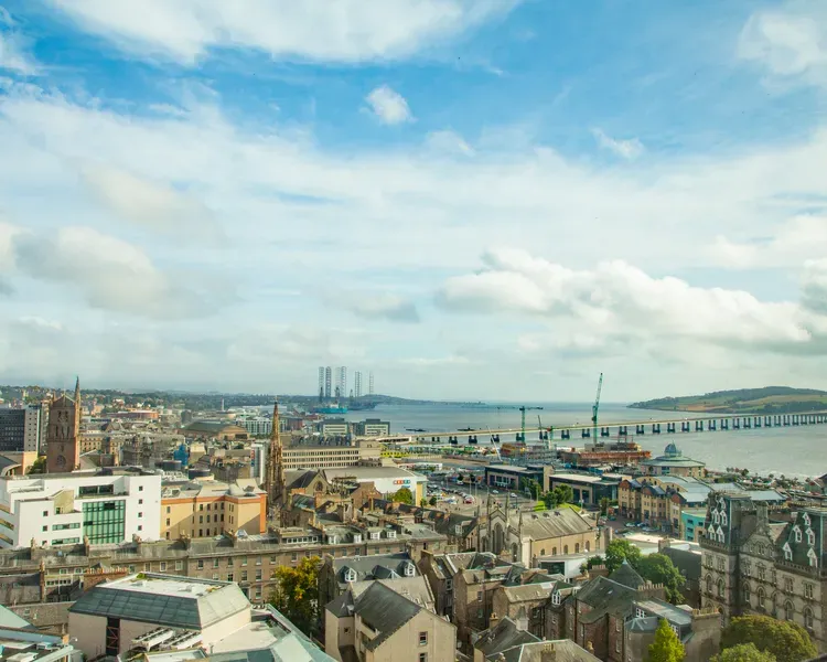 A view of Dundee City Centre from the roof of the University's Tower Building