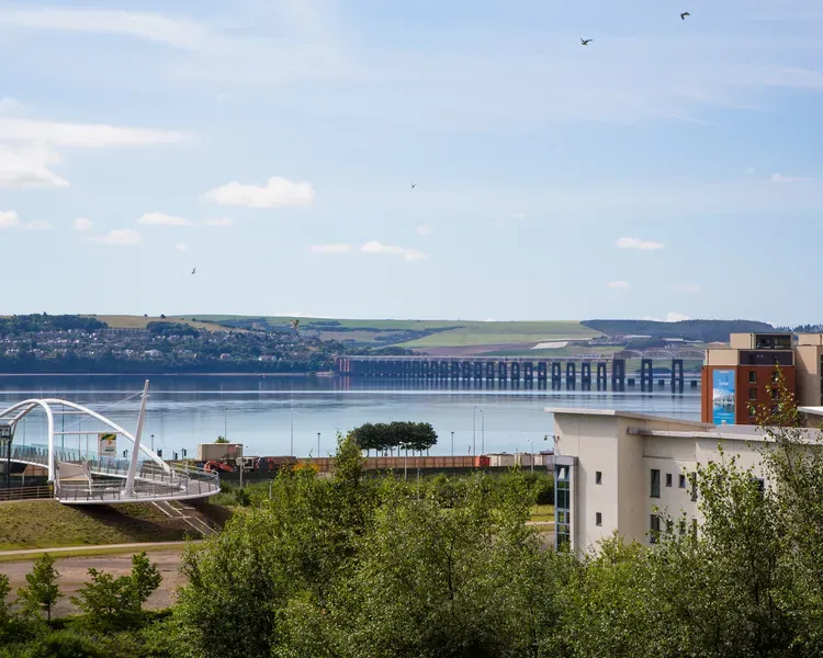 a view out over dundee looking towards the rail bridge 
