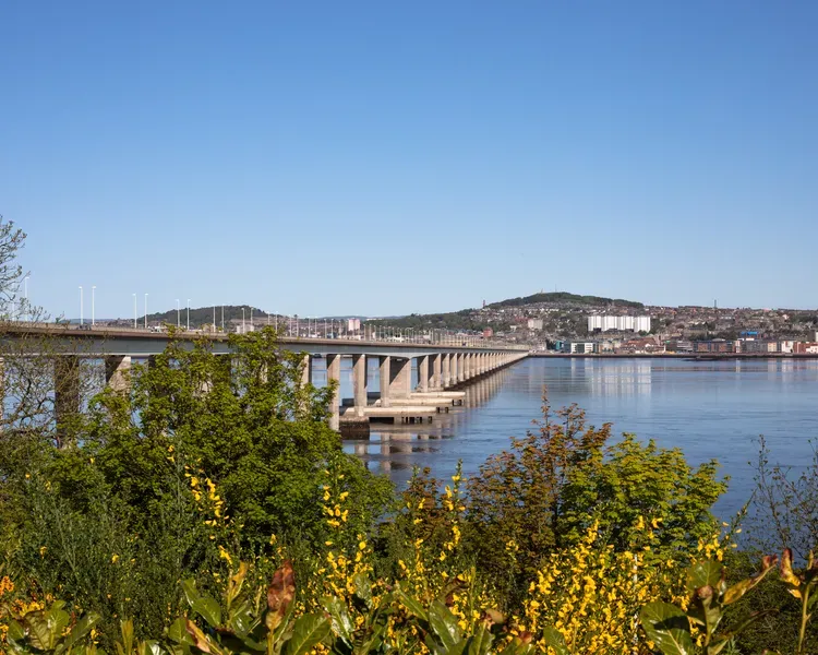 the tay road bridge looking across the water to Dundee
