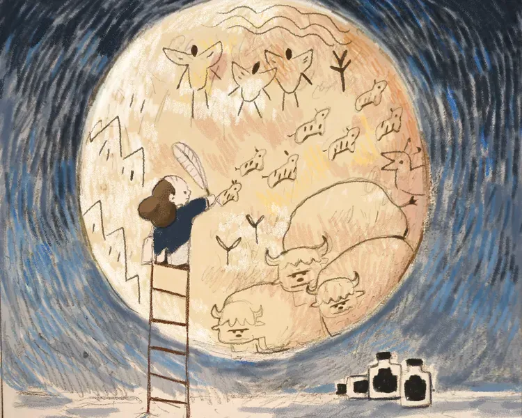 illustration of ladder up the moon