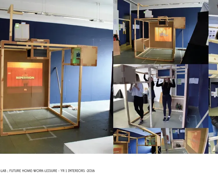 interiors of a bedroom with a frame