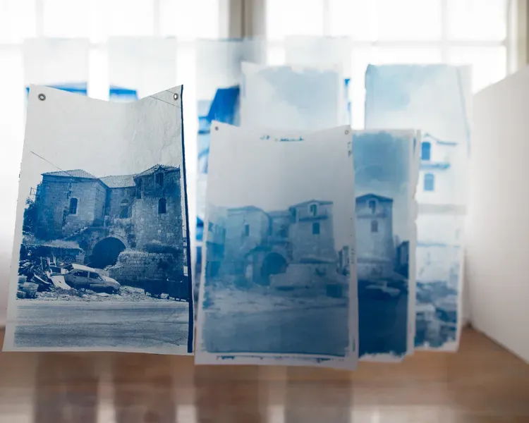 blue images of old buildings