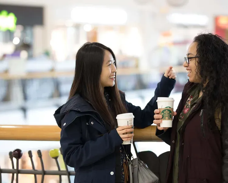 Students in the Overgate having a coffee