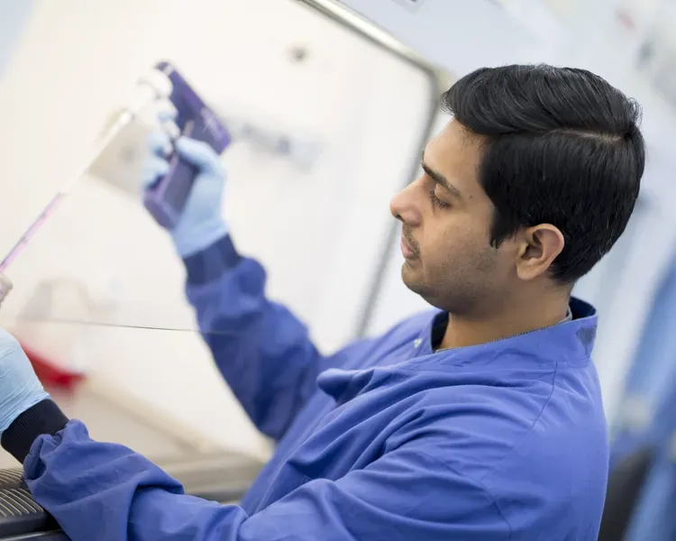 scientist filling up tube in lab