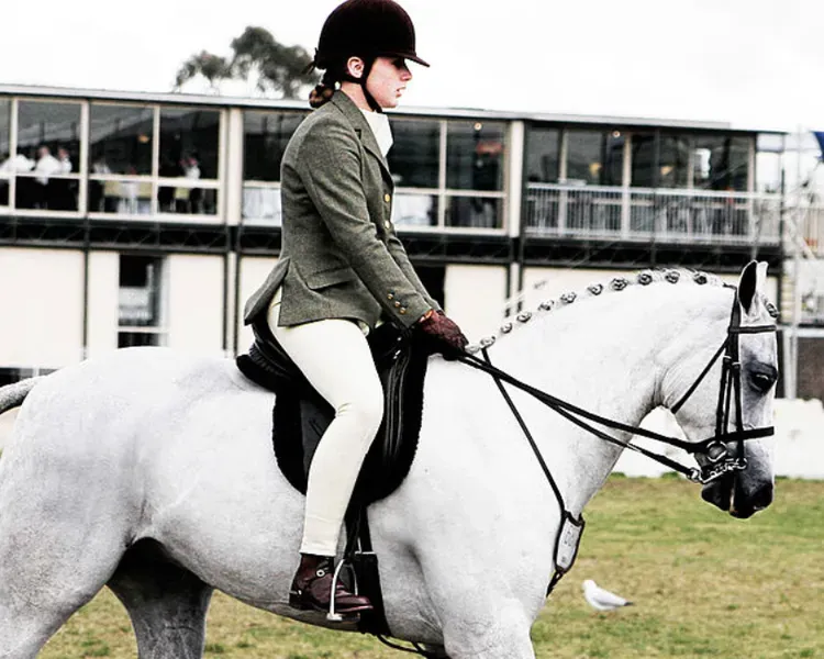 Girl riding white horse