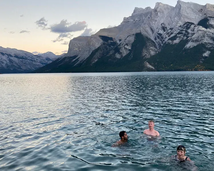 Taking an evening dip in the cold water of Lake Minnewanka (October 11th) 