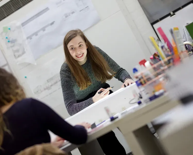 A female student working in a studio