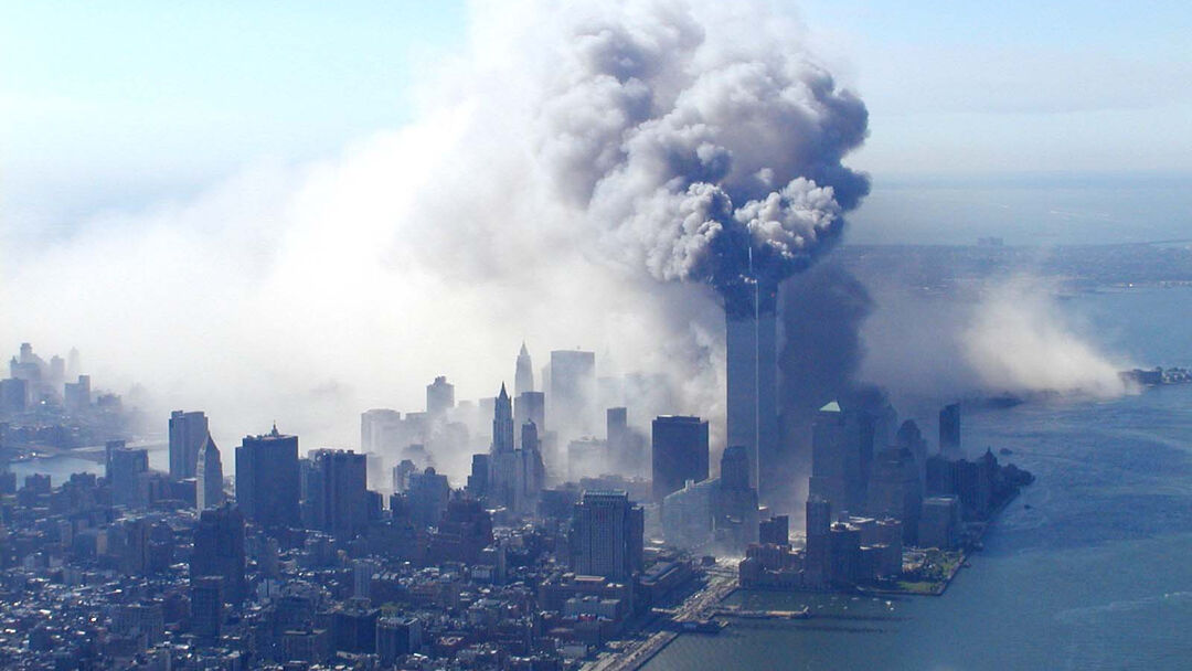 A photograph of the World Trade Centre attack