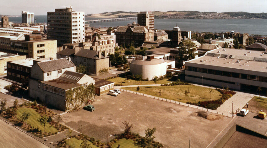 Photograph of the campus from Belmont Tower in 1977