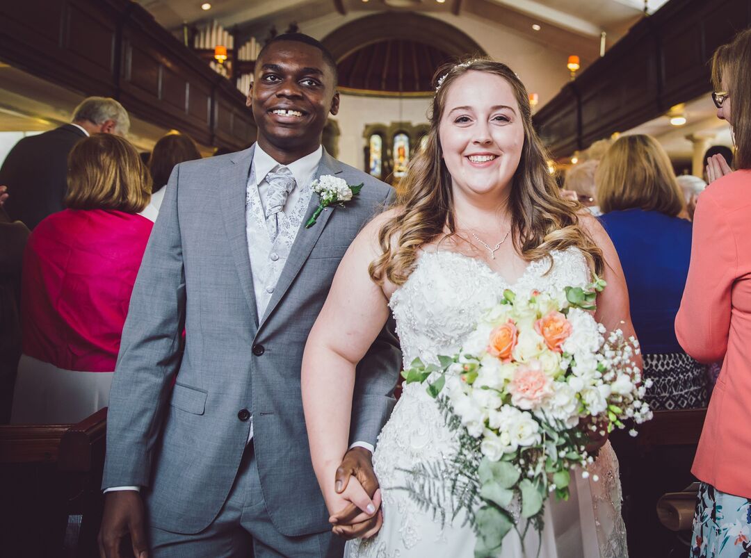 2 people waling after just getting married