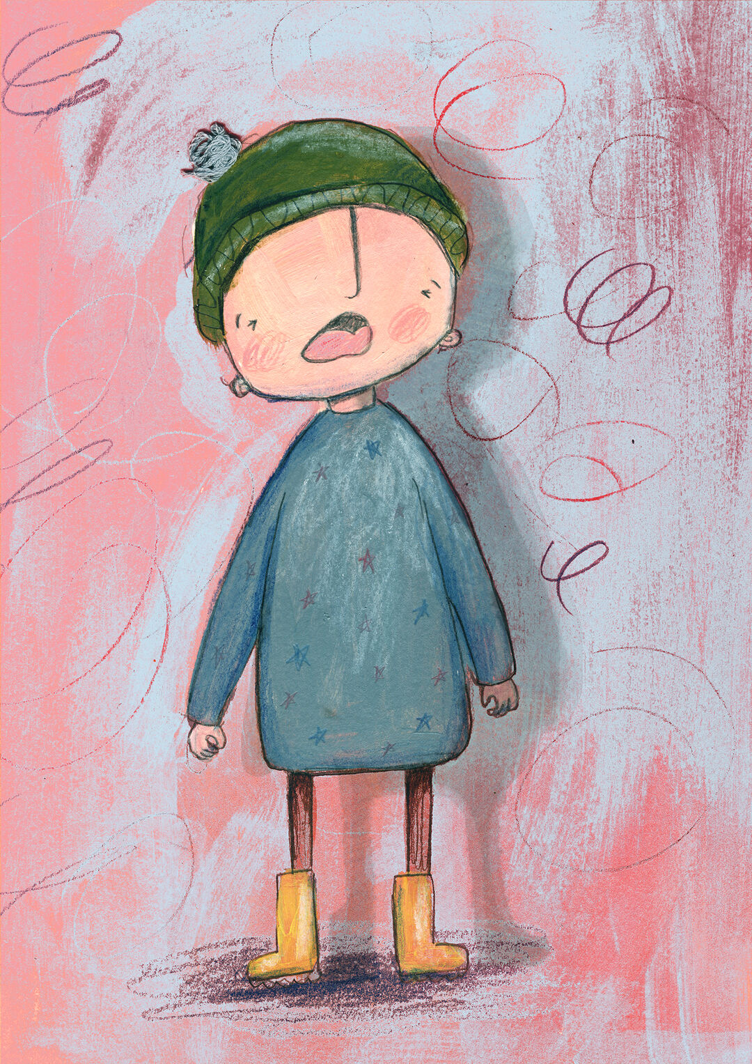 an illustration of a child wearing a bobble hat