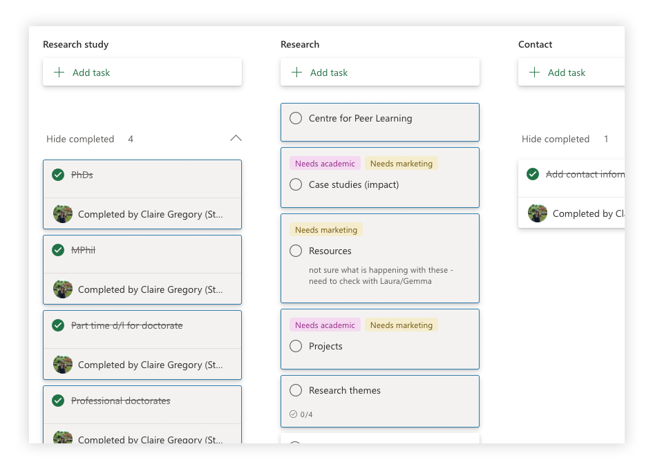 Example of web project Planner board