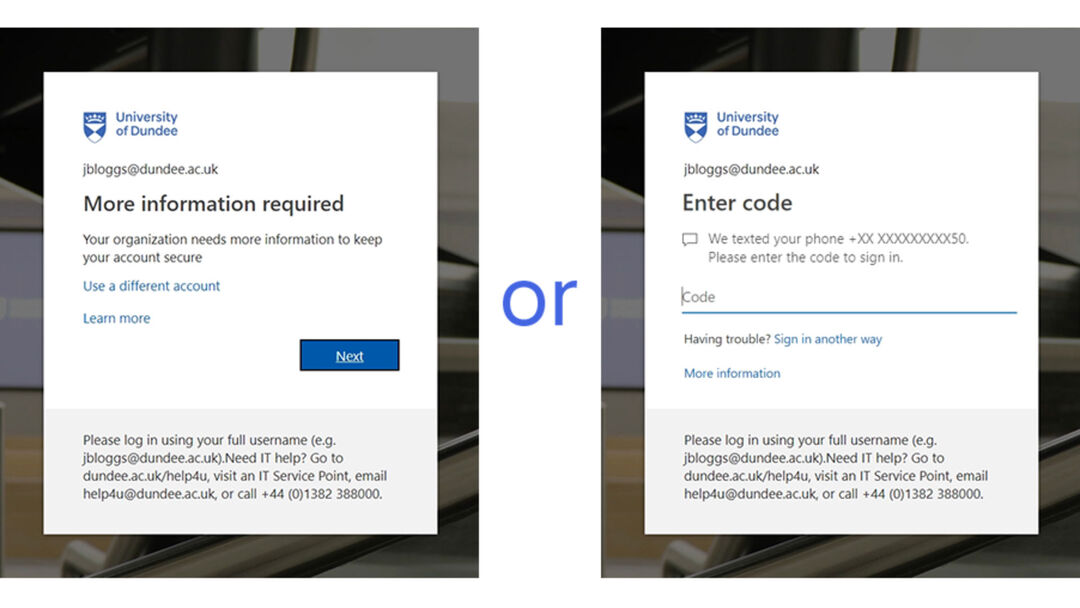 More information required or enter code login pages