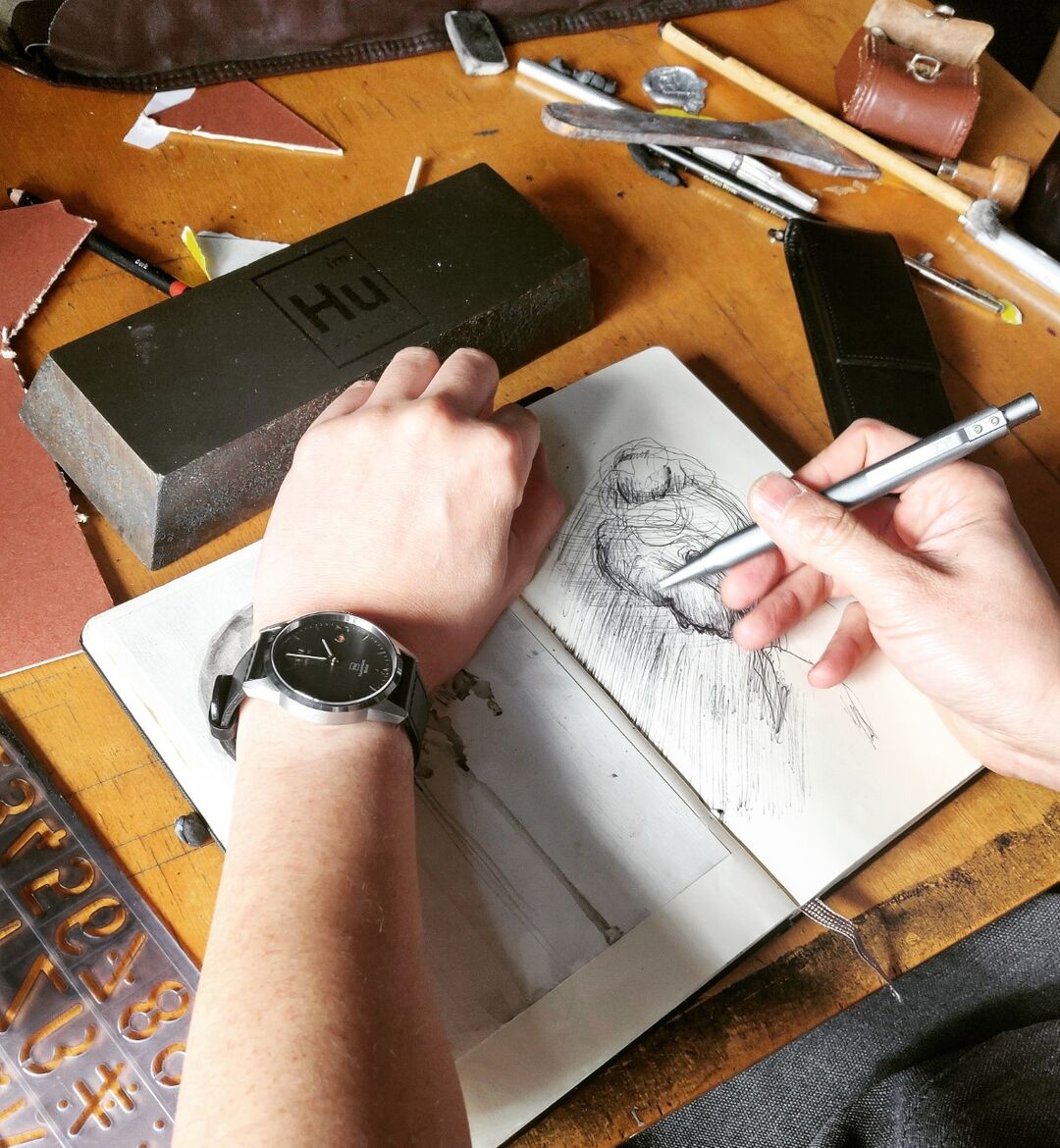 Frank To drawing in a sketchbook