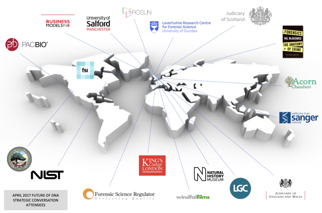 A map of the world showing strategic conversation attendees from April 2017