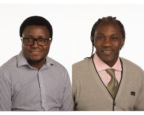 Portrait photos of Dumiso Moyo and Vincent Onyango