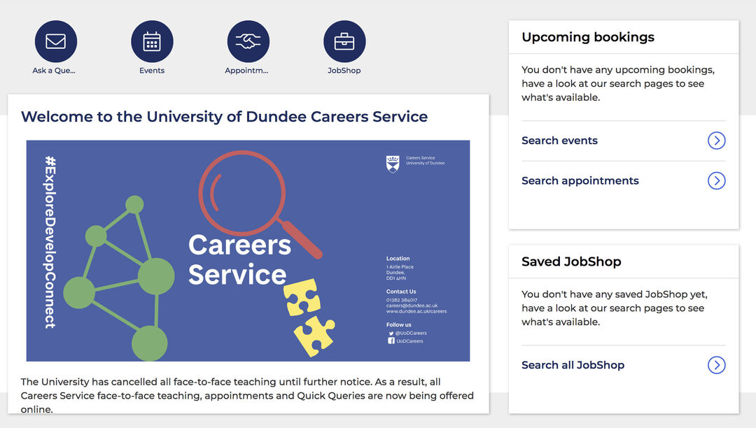 Access the CareersPortal University of Dundee