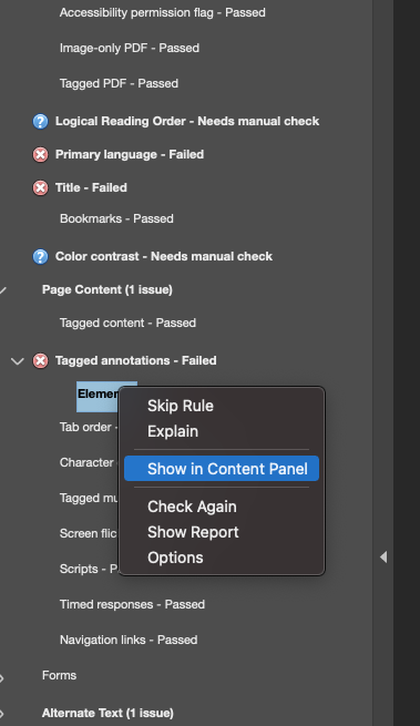 Fixing untagged elements in Adobe Acrobat Pro
