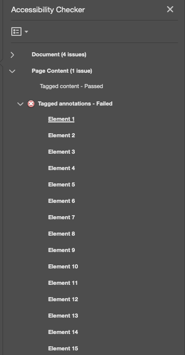 Adobe Acrobat accessibility checker error report
