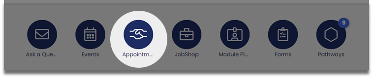 Careers portal option menu highlighting appointments