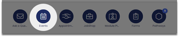 Careers portal menu with Events highlighted