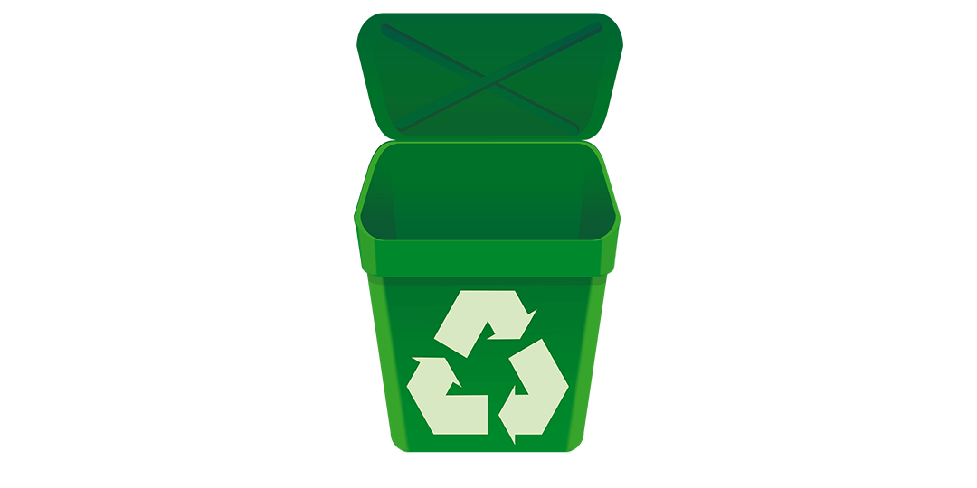 Illustration of a green recycling bin for sustainable waste