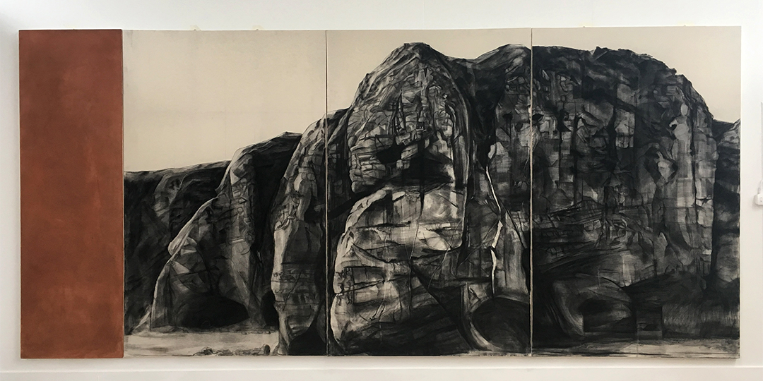 Charcoal drawing of a cliff face