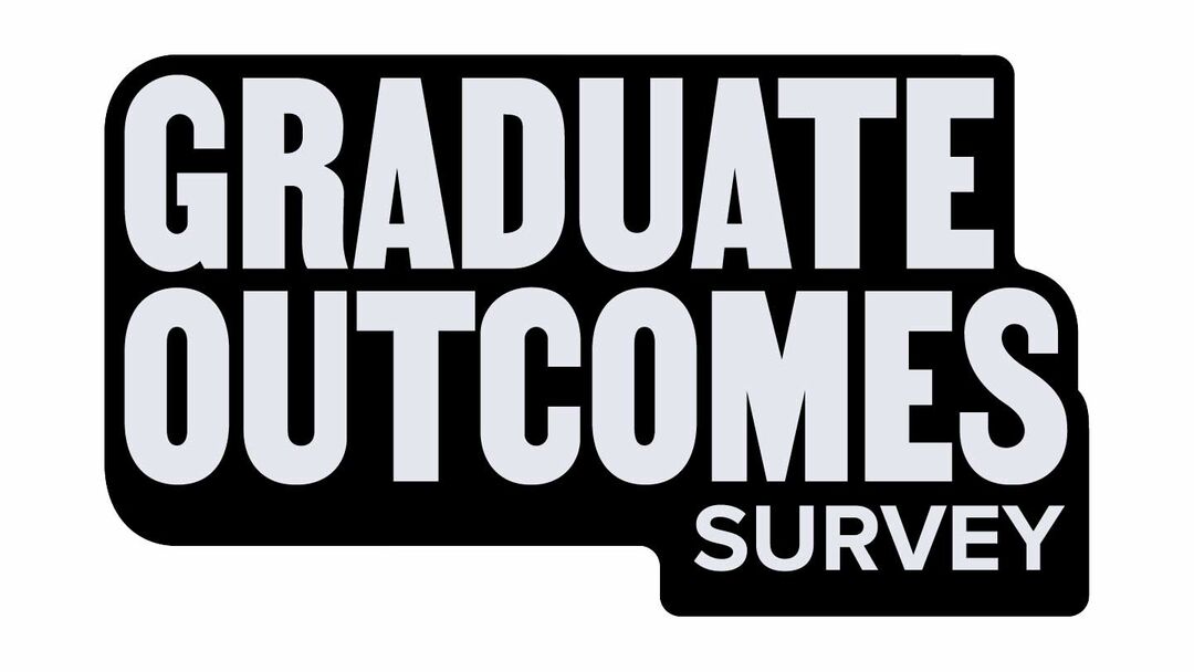 Graduate outcomes logo, the words "graduate outcomes survey" are in grey lettering, with a black speech bubble style background.