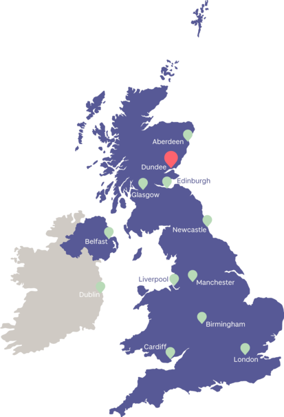 Map of the UK showing where Dundee is