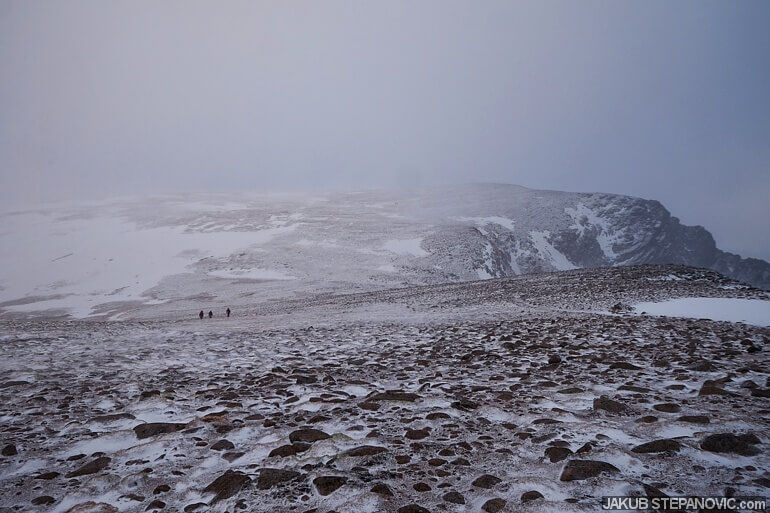 foggy snowy mountain landscape