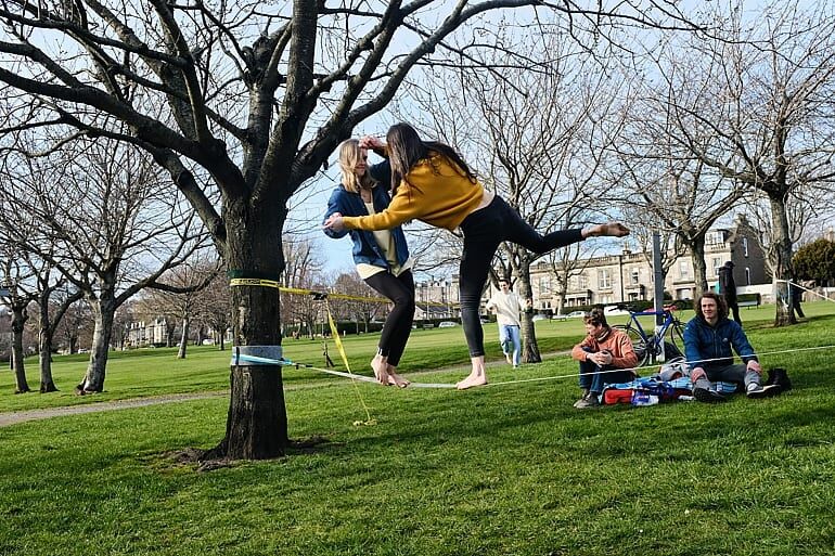 tightrope-walking session in a park