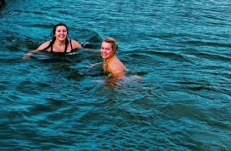 two women in the sea