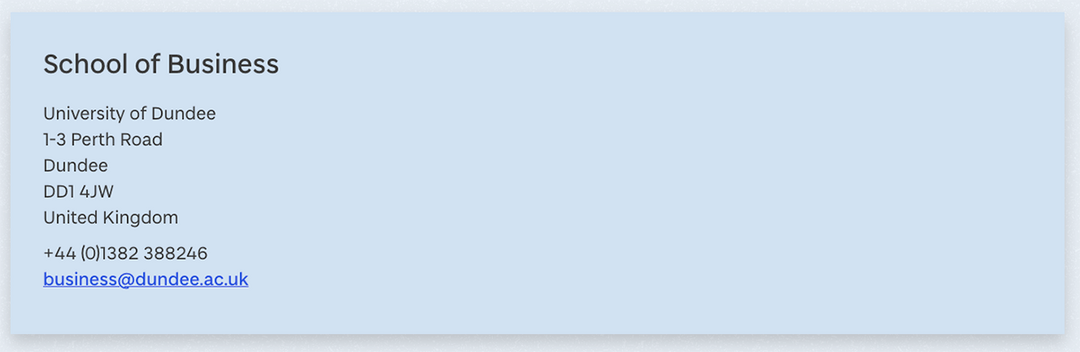 Example of contact details using an information panel