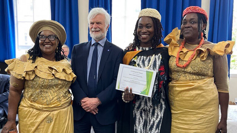 Ms. Ogechi Nwobia-Eke and family pictured with Professor Sir Jim Skea