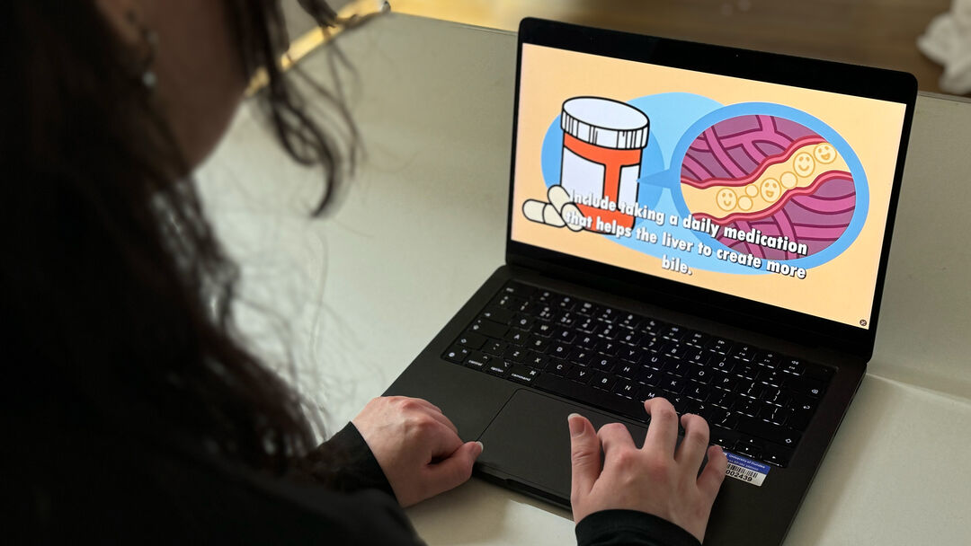 Shot of a laptop which shows the animated film Leah is working on