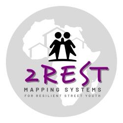 logo for the 2rest project showing two stick people and the word 2rest over a map of Africa