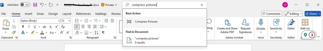 Search compress pictures in Word help or search field
