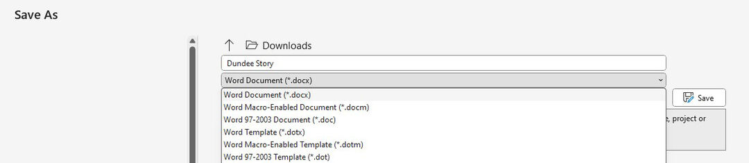Select save as .docx