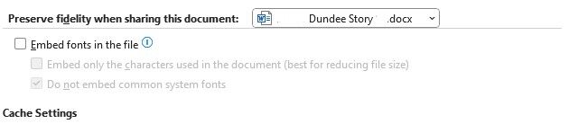 Embed fonts option is unticked