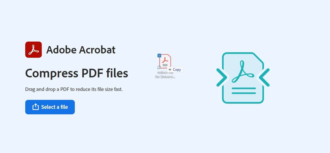 A document has been dragged into the window using Adobe Compress online