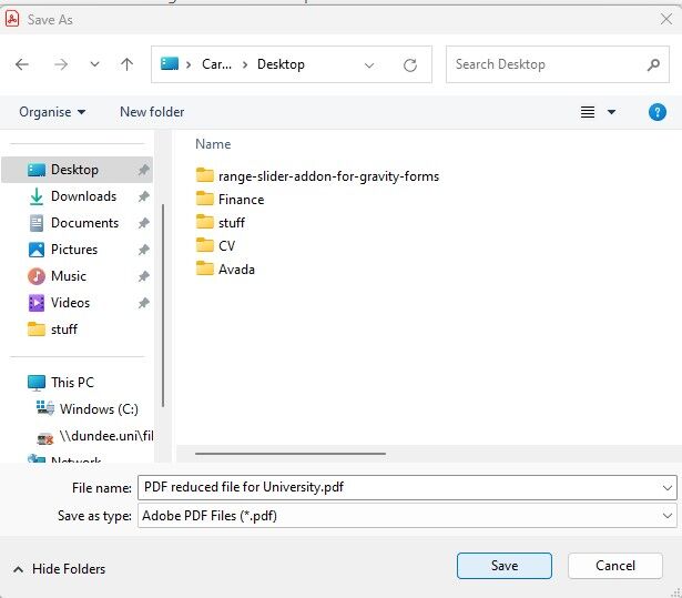 Screenshot shows the option to save a PDF file