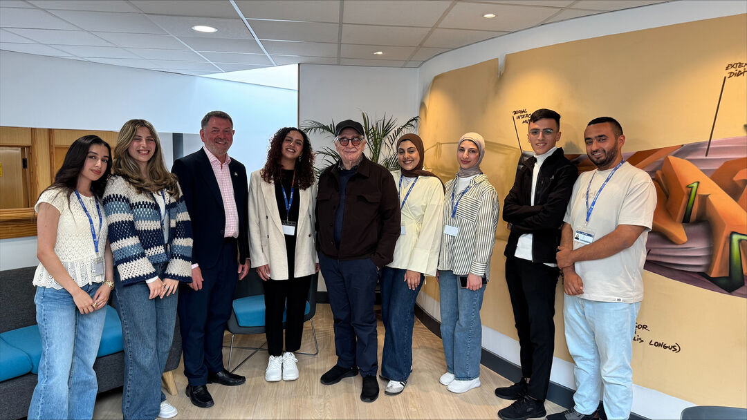 Brian Cox visiting students from the American Arab University in Jenin