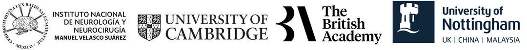 Logos from Cambridge University, Nottinham University, British Academy and Instituto Nacional de Neurología y Neurocirugía MVS
