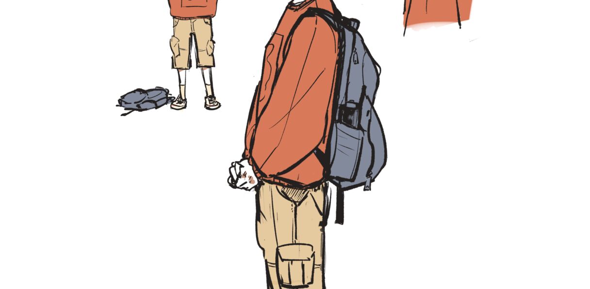 Character design of a child with a backpack
